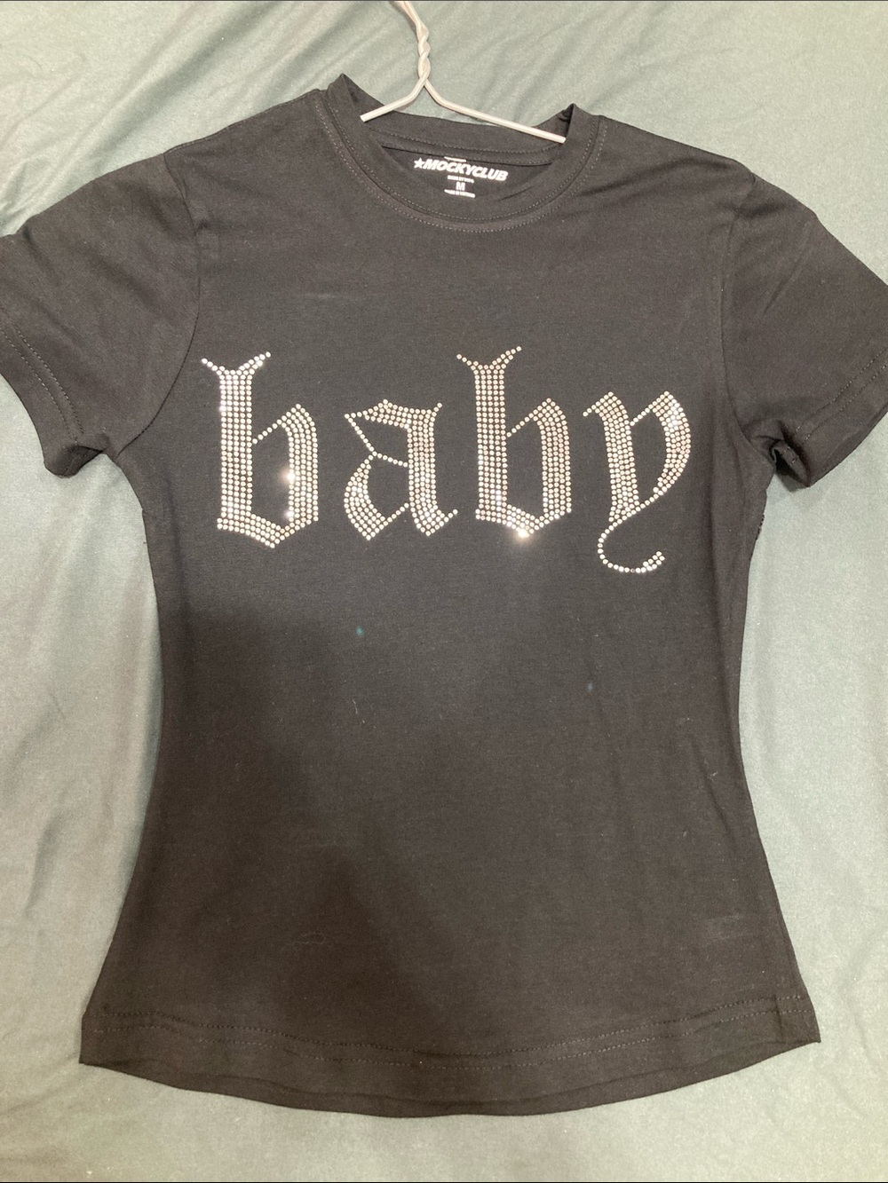 Black Rhinestone 'Baby' Short Sleeve Tee -